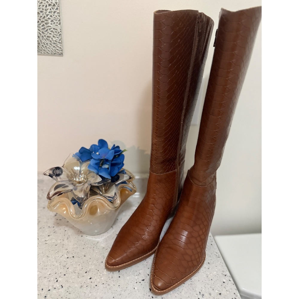 Matisse Brown Snakeskin Embossed Leather Knee High Boots Womens 6M Brazil